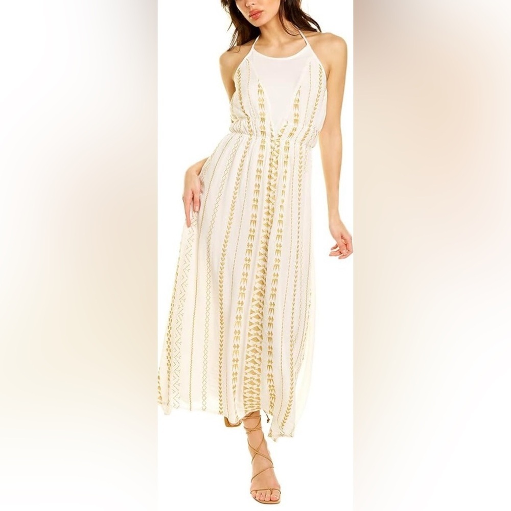 NWT Raga Zaylee Metallic Embroidered Halter Maxi Dress, Size S